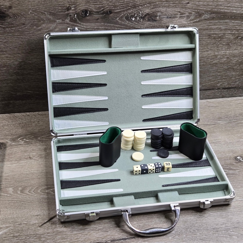 Cardinal FE6147 Backgammon Set Silver Aluminum Case Travel Game